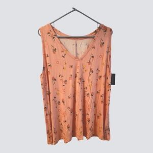 Lane Bryant Floral V Neck Sleeveless Tank Top‎ Peach Plus Size 18/20 p2p 20"